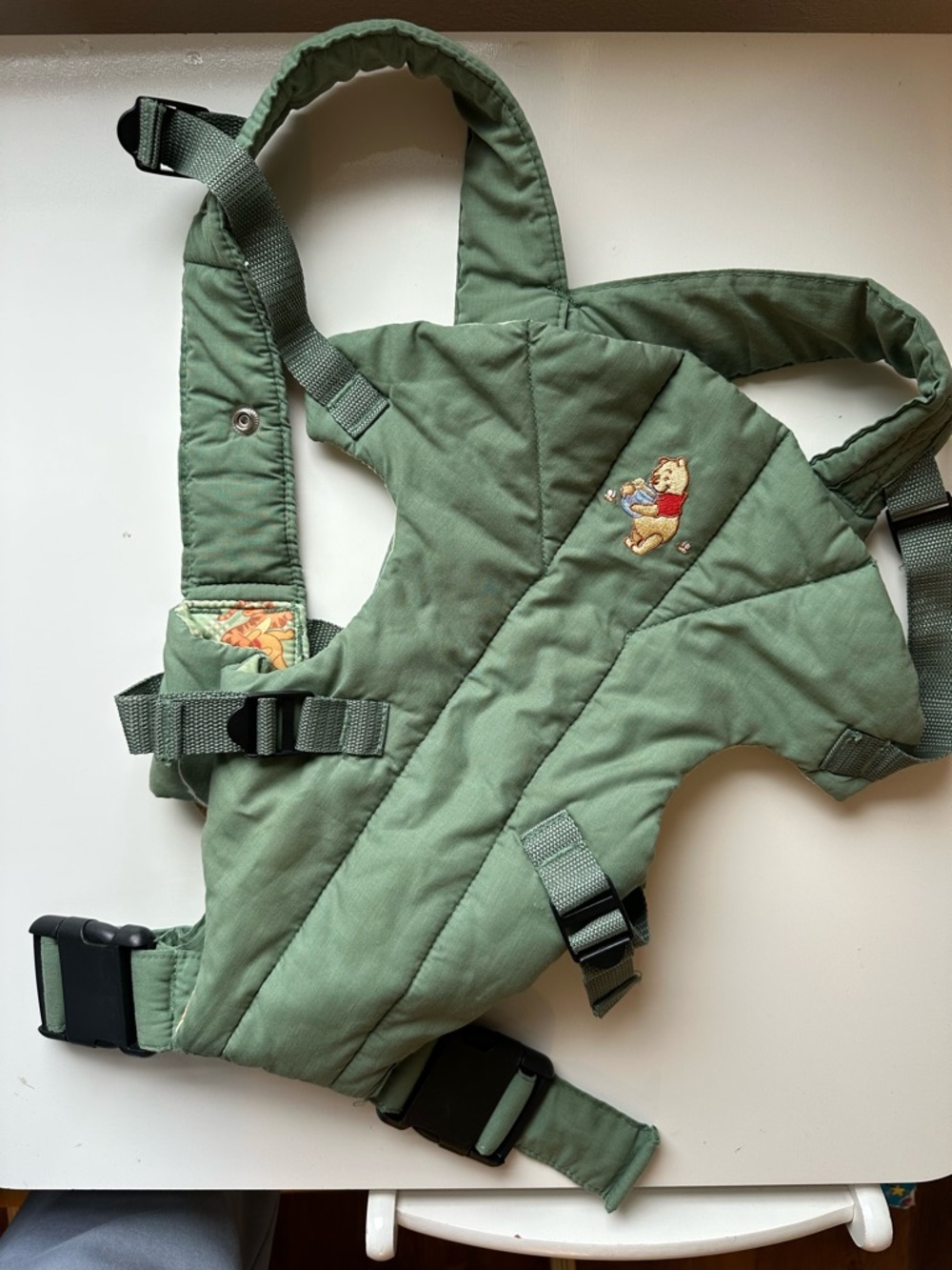 Vintage Green Winnie the Pooh Carrier with Embroidered Patch